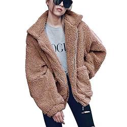 TSWRK Damen Jacke Teddyfleece Damenjacke Warm Mantel Sweatshirt mit Tasche Herbst Winter von TSWRK