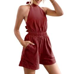 TSWRK Damen Jumpsuit Elegant Overall Ärmellos Romper Ärmellos Playsuit mit Gürtel & Tasche von TSWRK