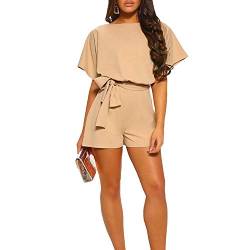 TSWRK Damen Jumpsuit Elegant Overall Kurzarm Kurz Playsuit Romper mit Gürtel von TSWRK