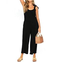 TSWRK Damen Jumpsuit Lang Weites Bein Overall Elegant Romper Lang Hosen Playsuit Party Abendmode, Schwarz , L von TSWRK