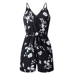 TSWRK Damen Jumpsuit V Ausschnitt Overall Blumen Ärmellos Playsuit Split kurze Hosenanzug Romper Sommer von TSWRK