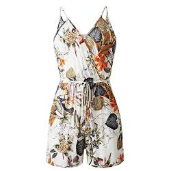 TSWRK Damen Jumpsuit V Ausschnitt Overall Blumen Ärmellos Playsuit Split kurze Hosenanzug Romper Sommer von TSWRK