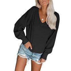 TSWRK Damen Langarmshirt Casual Oberteile - V-Ausschnitt Tops Lässig Waffel Hemd von TSWRK