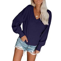 TSWRK Damen Shirt Langarmshirt Casual Oberteile V-Ausschnitt Tops Lässig Waffel Hemd von TSWRK