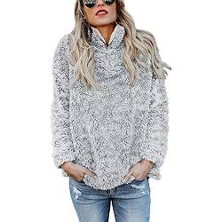 TSWRK Damen Winter Sweatshirt Pullover Teddy-Fleece Stehkragen Langarm Oversize Hoodie Einfarbig Warm von TSWRK