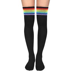 TSWRK Rainbow Socken Kniestrümpfe Regenbogen Streifen Fußball Sport Socken Hoch Socken Mädchen Damen von TSWRK