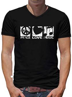 TShirt-People Peace Love Music V-Kragen T-Shirt Herren Hippie Flower Power L Schwarz von TShirt-People