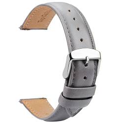 TStrap Leder Uhrenarmbänder 14mm - Ersatz Weich Grau Schnellverschluss Uhrenarmband - Smartwatch Armband für Herren Damen - Sportarmband mit Dornschließe - 16mm 18mm 19mm 20mm 21mm 22mm 23mm 24mm von TStrap