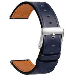 TStrap Leder Uhrenarmband 18mm - Weich Blau Quick Release Uhrenarmbänder Ersatz Schnellverschluss - Sport Uhrenarmband für Herren Damen - Smartwatches Armband Haspe Schließe - 19mm 20mm 21mm 22mm von TStrap