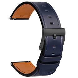 TStrap Leder Uhrenarmband 18mm - Weich Blau Quick Release Uhrenarmbänder Ersatz Schnellverschluss - Sport Uhrenarmband für Herren Damen - Smartwatches Armband Haspe Schließe - 19mm 20mm 21mm 22mm von TStrap