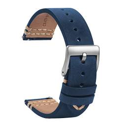 TStrap Leder Uhrenarmband 18mm - Weich Blau Quick Release Uhrenarmbänder Ersatz - Sport Uhrenarmband für Herren Damen - Smartwatches Armband mit Silber Schließe - 19mm 20mm 21mm 22mm von TStrap