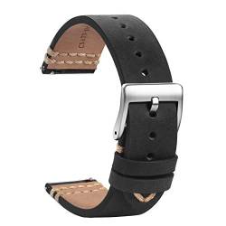TStrap Leder Uhrenarmband 19mm - Weich Schwarz Quick Release Uhrenarmbänder Ersatz - Sport Uhrenarmband für Herren Damen - Smartwatches Armband mit Silber Schließe - 18mm 20mm 21mm 22mm von TStrap