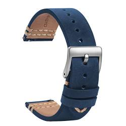 TStrap Leder Uhrenarmband 20mm - Weich Blau Quick Release Uhrenarmbänder Ersatz - Sport Uhrenarmband für Herren Damen - Smartwatches Armband mit Silber Schließe - 18mm 19mm 21mm 22mm von TStrap