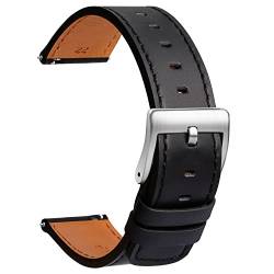 TStrap Leder Uhrenarmband 21mm - Weich Schwarz Quick Release Uhrenarmbänder Ersatz Schnellverschluss - Sport Uhrenarmband für Herren Damen - Smartwatches Armband Haspe Schließe - 18mm 19mm 20mm 22mm von TStrap