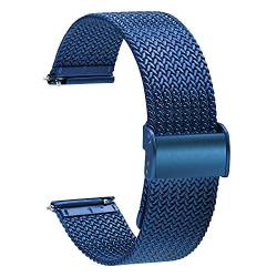 TStrap Mesh Uhrenarmband Metall 16mm - Schnellverschluss Ersatz Uhrenarmbänder für Herren Damen - Mailänder Smartwatch Armband aus Edelstahl Blau - 16mm 18mm 20mm 22mm von TStrap