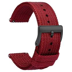 TStrap Nylon Uhrenarmband 22mm - NATO Stil Armband Weiches Rot Schnellverschluss Uhrband – Canvas Militär Uhrenarmbänder Herren und Damen – Smart Uhrenarmband - 18mm 20mm 22mm 24 mm von TStrap