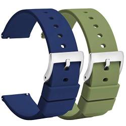 TStrap Silikon Uhrenarmband Schnellspanner 18mm – Weich Blau Grün Gummi Herren Damen Sport Uhrband - Wasserdichtes Militär Uhrenband Ersatzarmband für Uhr Smartwatch Silber Schnalle - 20mm 22mm von TStrap