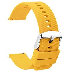 TStrap Silikon Uhrenarmband Schnellspanner 18mm - Weich Gelb Gummi Ersatz Uhrband für Smartwatch - Mehrere Farben für Herren Damen - wasserdichte Sport Edelstahlschnalle - 20mm 22mm von TStrap