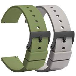 TStrap Silikon Uhrenarmband Schnellspanner 18mm – Weich Grau Grün Gummi Herren Damen Sport Uhrband - Wasserdichtes Militär Uhrenband Ersatzarmband für Uhr Smartwatch Schwarze Schnalle - 20mm 22mm von TStrap