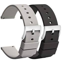 TStrap Silikon Uhrenarmband Schnellspanner 18mm – Weich Grau Schwarz Gummi Herren Damen Sport Uhrband - Wasserdichtes Militär Uhrenband Ersatzarmband für Uhr Smartwatch Silber Schnalle - 20mm 22mm von TStrap