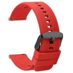 TStrap Silikon Uhrenarmband Schnellspanner 18mm - Weich Rot Gummi Ersatz Uhrband für Smartwatch - Mehrere Farben für Herren Damen - wasserdichte Sport Edelstahlschnalle - 20mm 22mm von TStrap