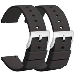 TStrap Silikon Uhrenarmband Schnellspanner 18mm - Weich Schwarz Gummi Herren Damen Sport Uhrband - Wasserdichtes Militär Uhrenband Ersatzarmband für Uhr Smartwatch Silber Schnalle - 20mm 22mm von TStrap