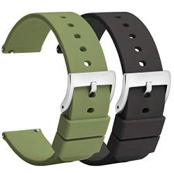 TStrap Silikon Uhrenarmband Schnellspanner 20mm – Weich Grün Schwarz Gummi Herren Damen Sport Uhrband - Wasserdichtes Militär Uhrenband Ersatzarmband für Uhr Smartwatch Silber Schnalle - 18mm 22mm von TStrap