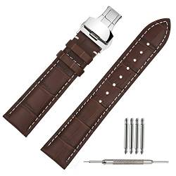 TStrap Uhrenarmband 18mm Leder - Armband Braun Herren - Lederarmband Uhrenband mit Edelstahl Faltschließe Faltschliesse - 19mm 20mm 21mm 22mm von TStrap