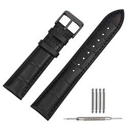 TStrap Uhrenarmband 18mm - Leder Armband Herren - Lederarmband Uhrenband mit Edelstahl Schwarz Dornschließe - 14mm 16mm 19mm 20mm 21mm 22mm 23mm 24mm von TStrap