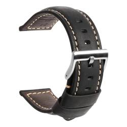 TStrap Uhrenarmband 20mm Leder für Herren - Schwarz Lederarmband Uhren Ersatz - Vintage Weich Echtleder Uhrband Ersatzarmband Uhr - Leather Watch Strap Band for Men - 20mm 22mm 24mm von TStrap