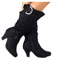 Damen Hohe Stiefel High Heels Sexy Stiefeletten Women Retro Booties Herbst Winter Schuhe Schneestiefel Reitstiefel Beiläufige Langschaft Kniehohe Boots Stiefel Schwarz Grau Lila (Schwarz, 38) von TT-