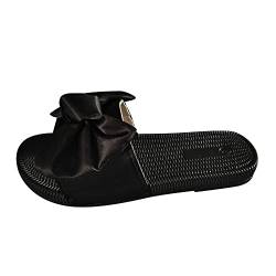 Damen Madchen Mary Jane mit Bögen Hausschuhe Casual Shoes Pumps Sommer Latschen Badeschuhe Strand Slippers Sommerschuhe Schlappen Strandschuhe Zehentrenner (schwarz, 39) von TT-