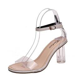 Damen Schuhe High Heels Slip-On Pumpe Transparent Sommerschuhe Sandaletten Sommer Party Schuhe Riemchensandaletten Peep Toe Party Aufführung Fasching Tanzball (Beige, 37) von TT-