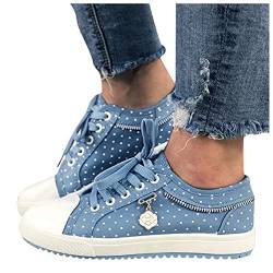 Damen Sneaker Espadrilles mit Anhänger Retro Wellenpunkt Drucken Casual Canvas Shoes Slippers Halbschuhe Slip-On Schuhe Freizeitschuhe Women Pumps Laufschuhe Sportschuhe (Himmelblau, 37) von TT-