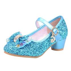 Mädchen High Heel Kleid Schuhe Mary Jane Prinzessin Hochzeit Pumps Schuhe Party Pumps Abendschuhe Geschlossene Einzelne Schuhe Cosplay Kostüm Zubehör Karneval Party für Kinder (Blue, 30) von TT-