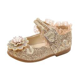 Mädchen Mary Jane Halbschuhe Prinzessin Paillette Ballerina mit Perlen Riemchen Klettverschluss Festliche Glitzer Schuhe Taufschuhe Anti-Rutsch Party Aufführung Fasching Tanzball (Gold, 24) von TT-