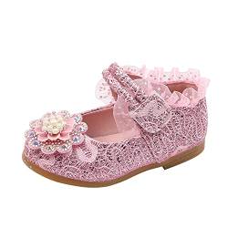 Mädchen Mary Jane Halbschuhe Prinzessin Paillette Ballerina mit Perlen Riemchen Klettverschluss Festliche Glitzer Schuhe Taufschuhe Anti-Rutsch Party Aufführung Fasching Tanzball (Rosa, 23) von TT-