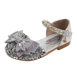 Mädchen Mary Jane mit Bowknot Crystal Prinzessin Schuhe Kinder Butterfly Sandalen Partei Schuhe Girl Kostüm Zubehör Karneval Verkleidung Party Aufführung Fasching Tanzball (Silber, 21) von TT-