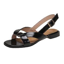 Retro Hausschuhe Damen Boho Heel Flatform Open Toe Schuhe Strandsandalen Sandalen Frauen Schnalle Sandaletten Freizeit Atmungsaktiv Pantoffeln Schlappen Strandschuhe (Schwarz, 37) von TT-