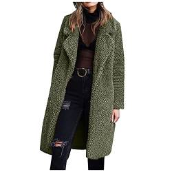 TT- Damen Plüschjacke Cardigan Winter Revers Parka Künstliche Wollmantel Trenchcoat Reverskragen Mantel Plüschmantel Teddy Fleece Jacke Lang Cardigan Outwear Coat Übergangsjacke (Grün, L) von TT-