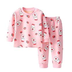 TTAO 2 TLG Baby Mädchen Jungen Schlafanzug Winter Kleidung Sets Kleinkind Baumwolle Langarmshirt und Hosen Nachtwäsche Pyjama Set Pink&Erdbeere B 134-140 von TTAO