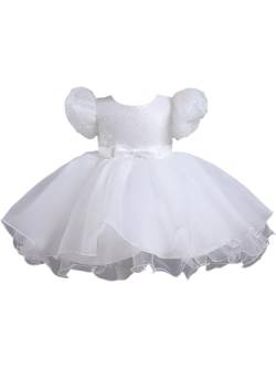 TTAO Baby Mädchen Pailletten Kleid Festlich glänzend Partykleid mit Rüschen Spaghettiträger Tutu Röckchen Prinzessin Geburtstag Outfits für Taufe Geburtstag Weiß A 80-86 von TTAO