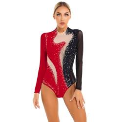 TTAO Damen Ballett Tanz-Body Ärmellos/Langarm Bodysuit Gymnastikbody Trikot Gymnastik Leotard Top Latein Overalls Turnanzug Schwarz Rot D L von TTAO