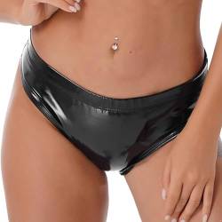 TTAO Damen Wetlook Slip Hohe Taille Bikinihose Stretch Lack Leder Optik Hotpants Booty Shorts Reizwäsche Gogo Tanz Outfits Clubwear Schwarz I M von TTAO