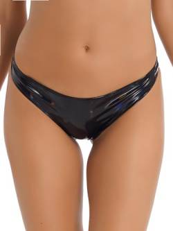 TTAO Damen Wetlook String Tanga Micro Mini Bikinihose Low Rise Slip Lack Leder Unterwäsche Reizvolle Hot Pants Clubwear Schwarz B S von TTAO