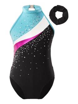 TTAO Gymnastikanzug Kinder Mädchen Ärmellos Turnanzug Trikotanzug Tanz Gymnastik Training Dancewear Gymnastikbody mit Haarband und Shorts blauer See A 134-140 von TTAO