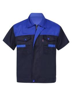 TTAO Herren Kurzarm Arbeitshemd Arbeitskleidung Button-Down Arbeitsjacke Motormechanik Uniform Blau L von TTAO