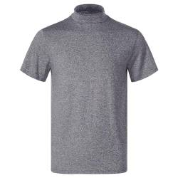 TTAO Herren Kurzarm Shirt Rollkragen Bluse Basic Einfarbig Unterhemd Slim Fit T-Shirt Modisches Sommer Oberteil Streetwear Dunkelgrau D M von TTAO