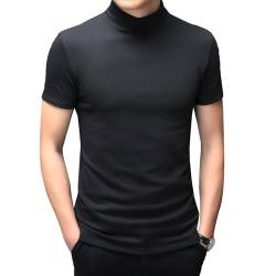 TTAO Herren Kurzarm Shirt Rollkragen Bluse Basic Einfarbig Unterhemd Slim Fit T-Shirt Modisches Sommer Oberteil Streetwear Schwarz M von TTAO