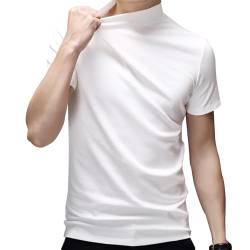 TTAO Herren Kurzarm Shirt Rollkragen Bluse Basic Einfarbig Unterhemd Slim Fit T-Shirt Modisches Sommer Oberteil Streetwear Weiß L von TTAO